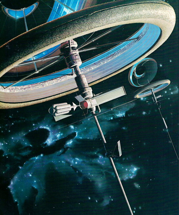 Космические поселения цивилизаций 2 – 3 типа. Картина художника Сида Мида, 1996 год