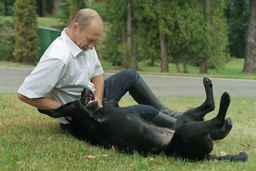 Президент РФ Владимир Путин с лабрадором Конни, 2003 год© Владимир Родионов/ТАСС