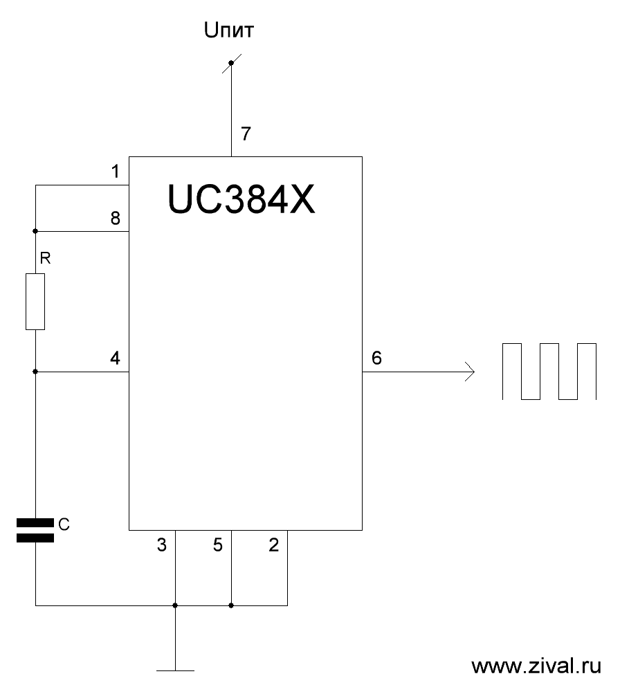 Рис. Работа UC384x с отключенными цепями обратной связи