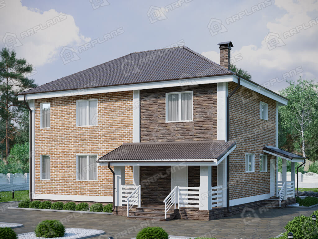 Фото 1 двухэтажного дома из кирпича с 3 спальнями и газовой котельной, 140 кв м. Источник arplans.ru Проект К-027