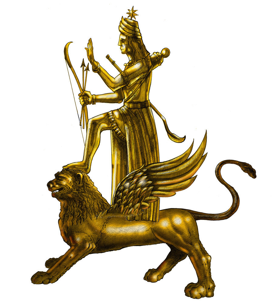 По другой версии, лев предстает как часть памятника Иштар, вавилонской богине, поставленного в Уруке или Вавилоне в эпоху Селевкидов (IV-I век до н.э.)