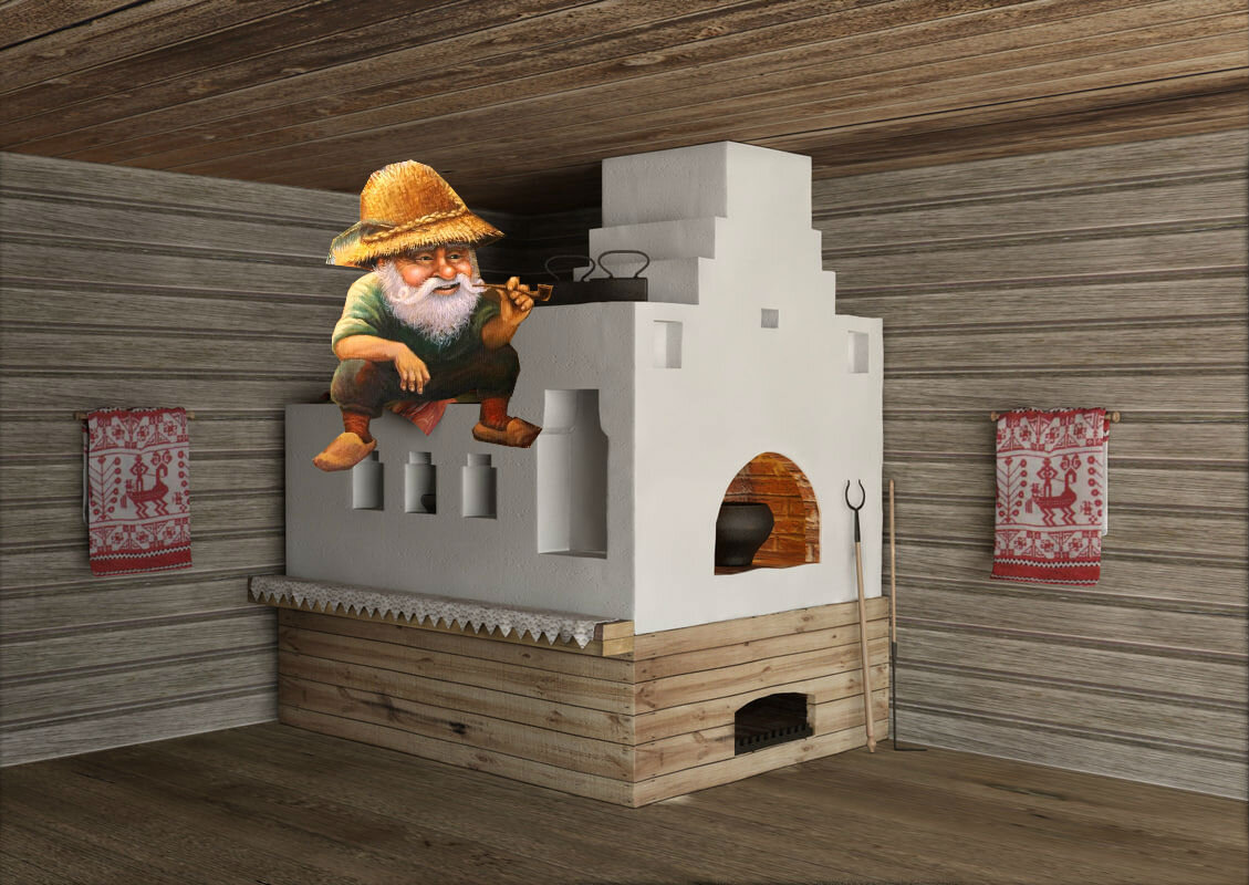 Домовой на печи. Узоры на полотенцах не имеют ничего общего с чувашской вышивкой