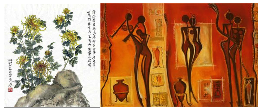 Китайская и африканская традиционные живописные работы