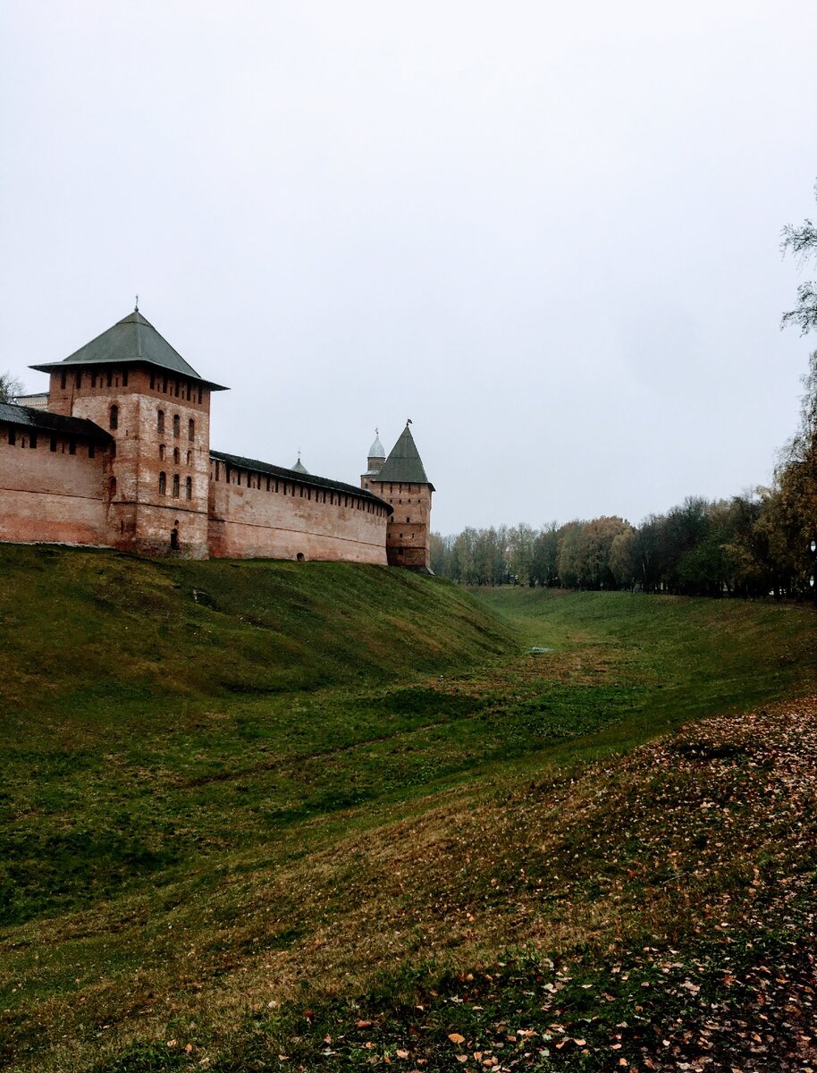 Вид из парка на стену и ров.