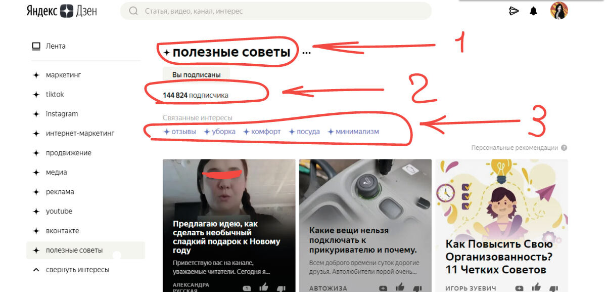 1 - основной хештег, 2 - число людей подписанных на ленту, 3 - сопут (https://zen.yandex.ru/)