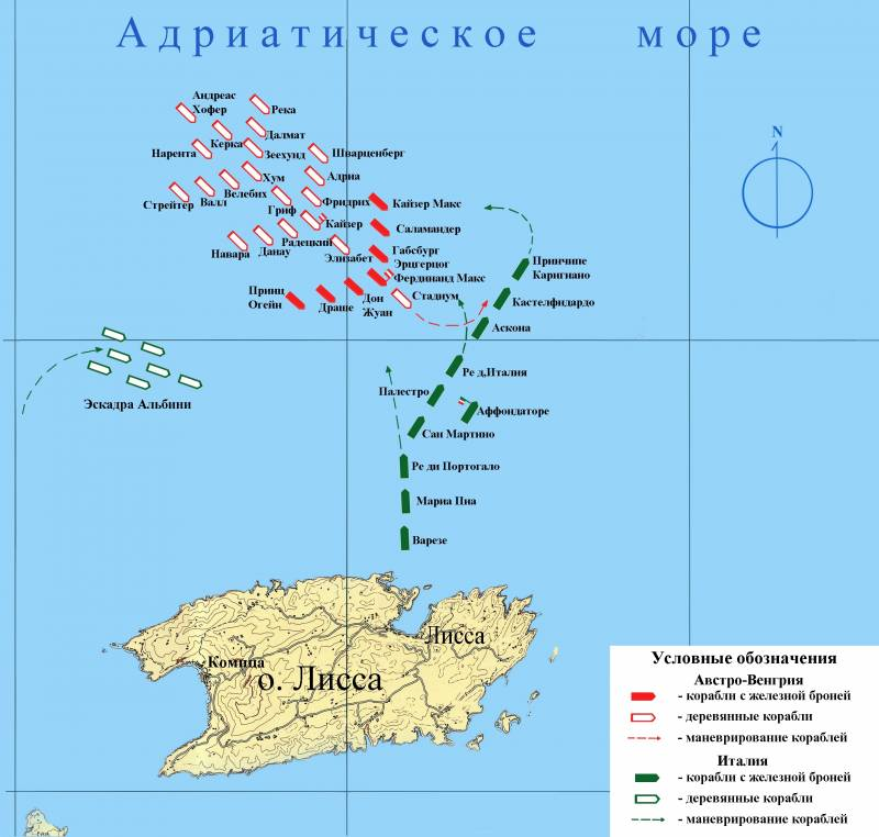 Расположение кораблей на момент начала боя 