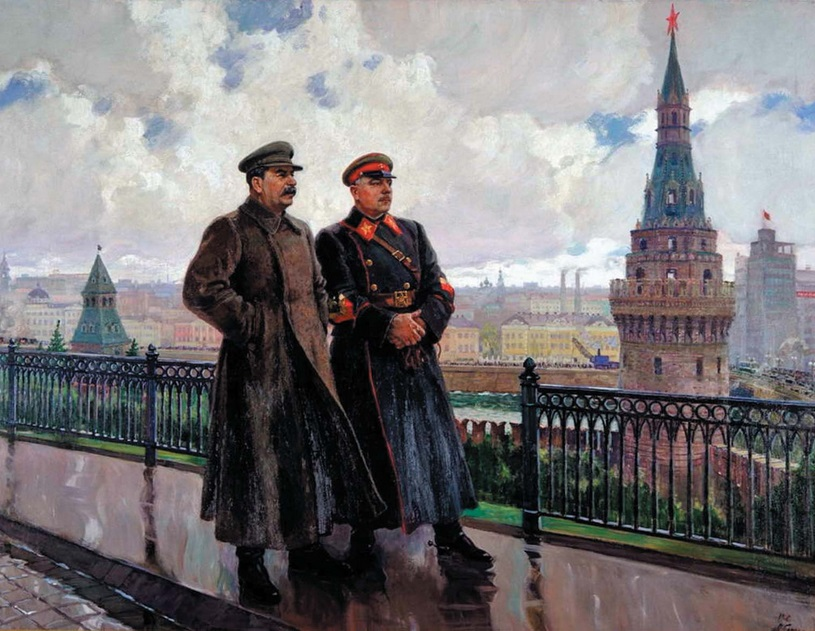 Герасимов. И. В. Сталин и К. Е. Ворошилов в Кремле. 1938. Холст, масло.