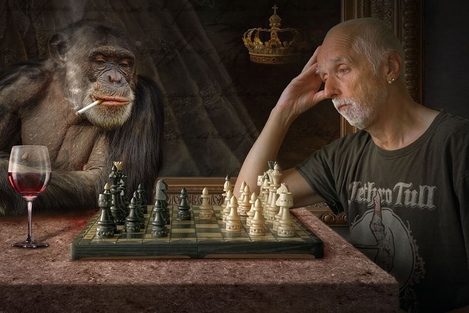 Шуточная иллюстрация, что в шахматы могут играть все.