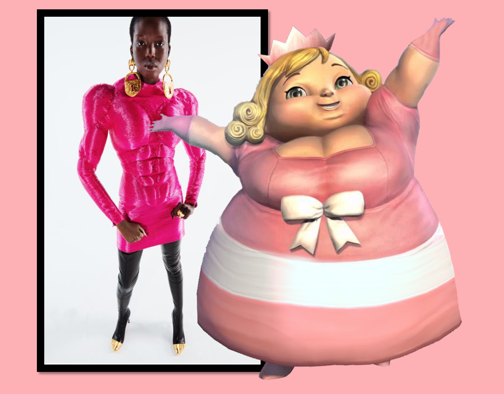 Эффектное розовое мини-платье с мускулами. https://www.schiaparelli.com/