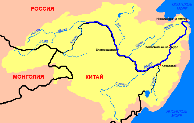 Река Амур на  карте 