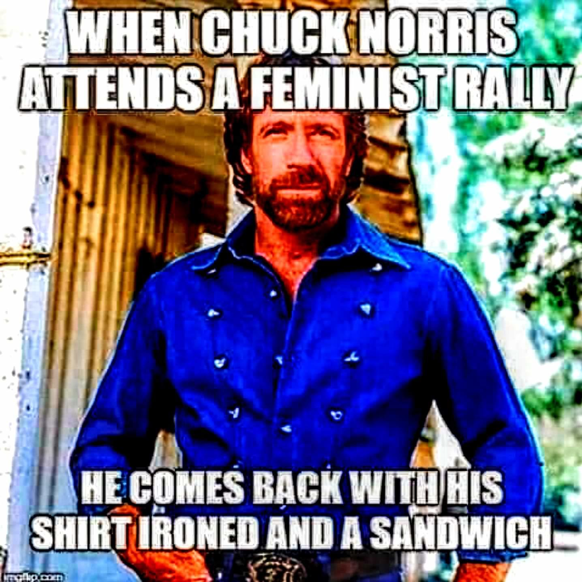"Когда Чак Норрис идёт на встречу феминисток, он всегда возвращается с выглаженной рубашкой и сэндвичем". 