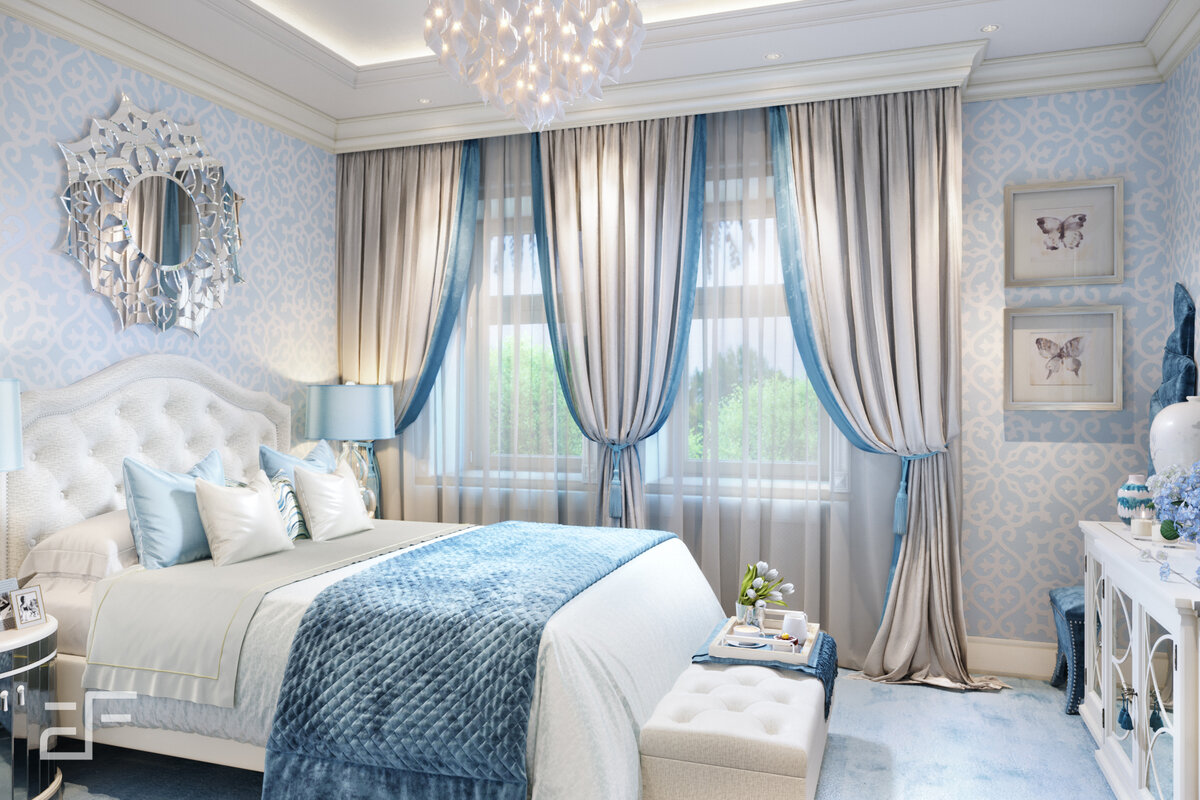 Дизайн  интерьера детской комнаты для девочки в голубом оттенке