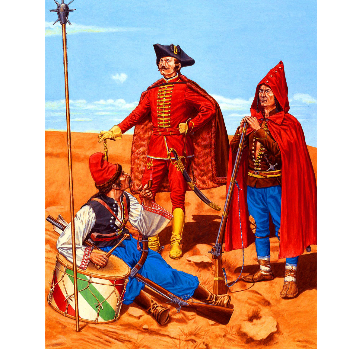 Пандуры на австрийской службе в середине XVIII века. Иллюстратор: Darko Pavlovic