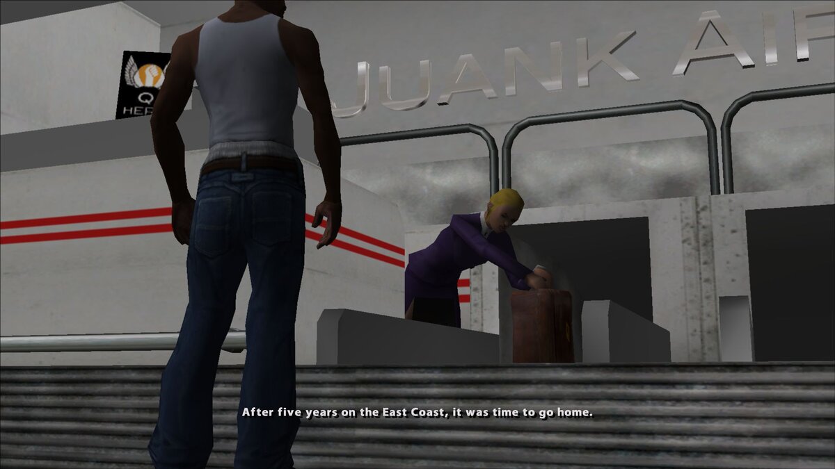 Обратите внимание на надпись на стене. Аэропорт называется не так. Возможно, это один из многочисленных приколов* (см. в конце статьи) от разработчиков