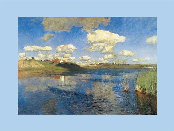 Фотография (на фоне) картины И. Левитана "Озеро. Русь" (из открытых источников)