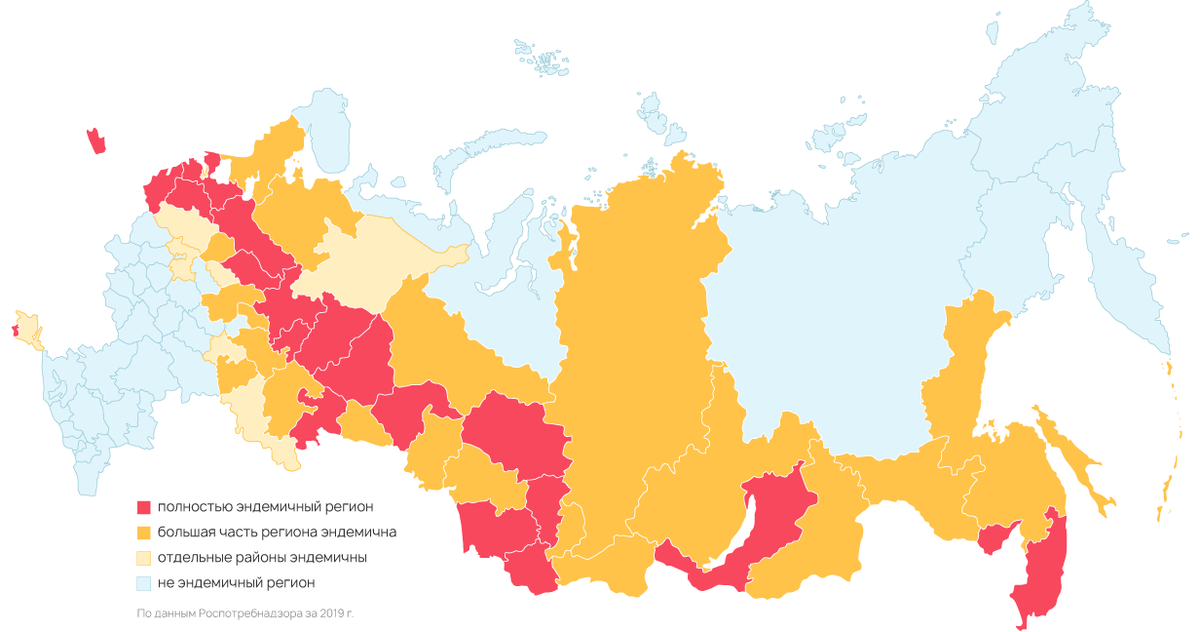 Распространение клещей на территории россии карта