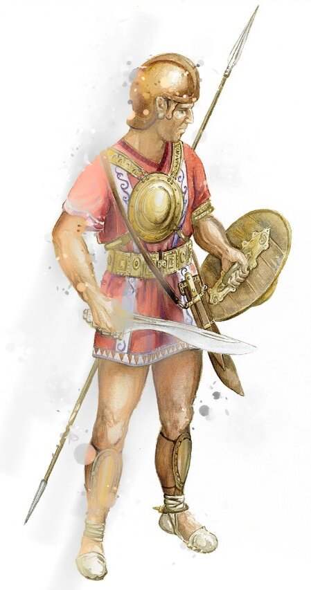 Иберийский солдат. Слегка подпорченное цифровым способом изображение.  Автор: Museo de Prehistoria de Valencia - Guerrer Iber - MPV, CC BY-SA 2.0, https://commons.wikimedia.org/w/index.php?curid=52257224