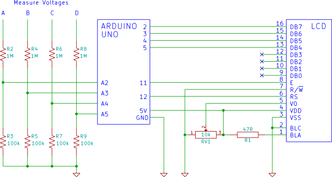 
Электрическая схема вольтметра на базе Arduino