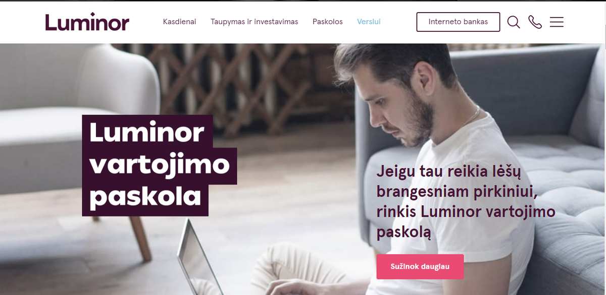 Главная страница банка Luminor