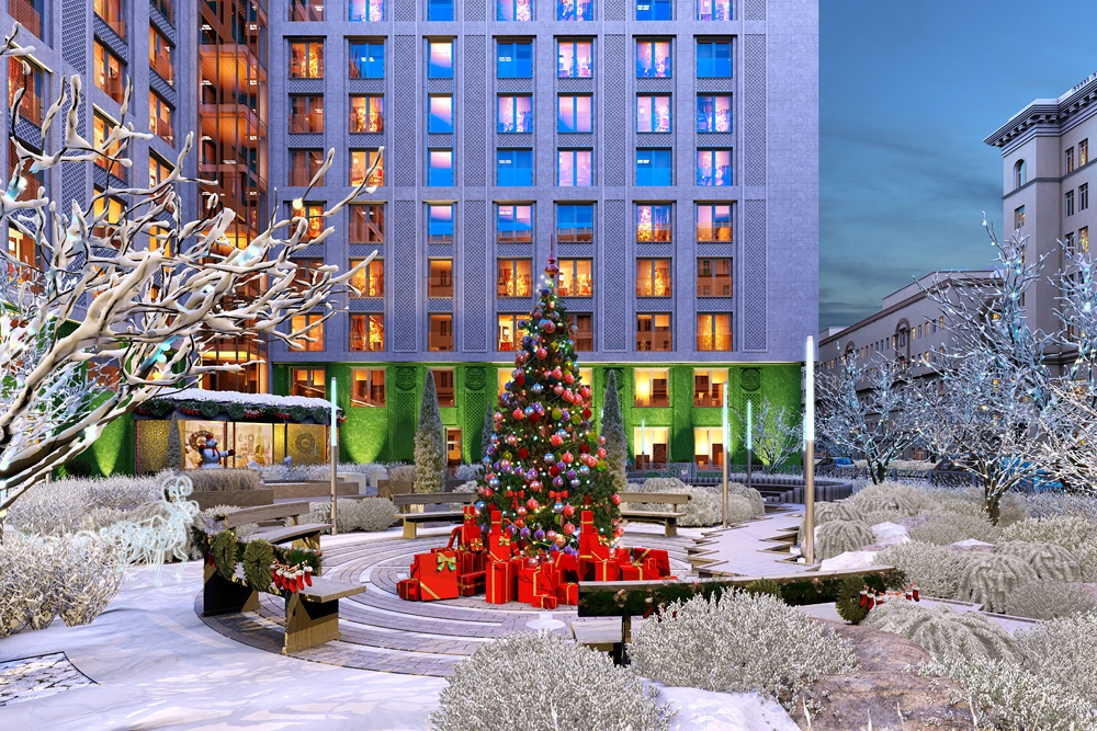 двор зимой. елка во дворе жк. новый год в жилом комплексе. новый год в жилом комплексе. новый год в жилом комплексе.