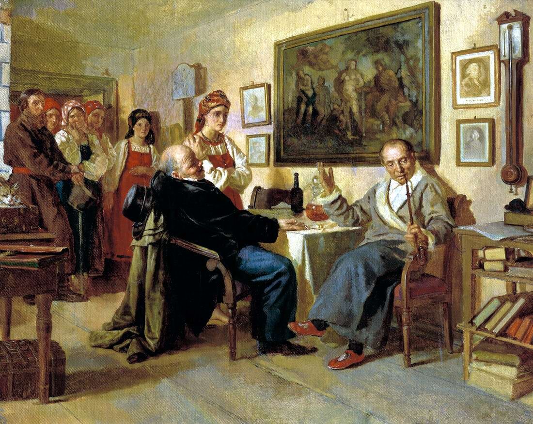 Картина "Торг". Художник Н. В. Неврев. 