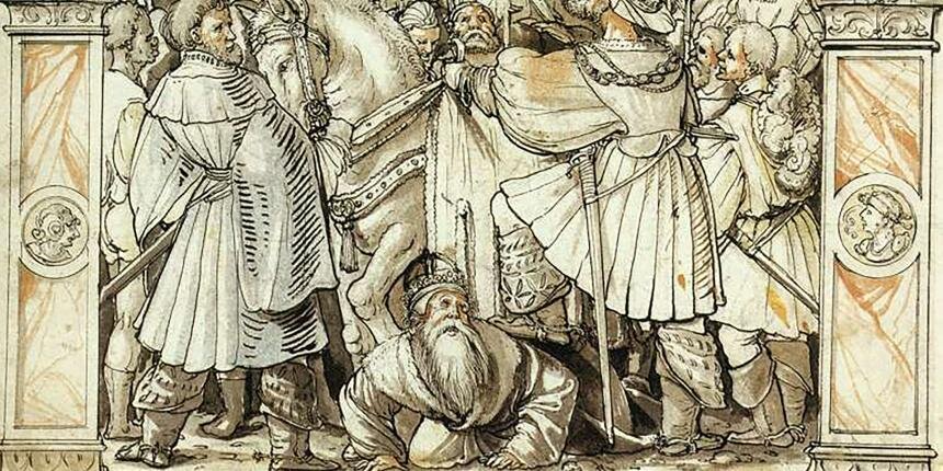 Персы затаптывают конями одного их патриархов христиан, попавшего к ним в руки.