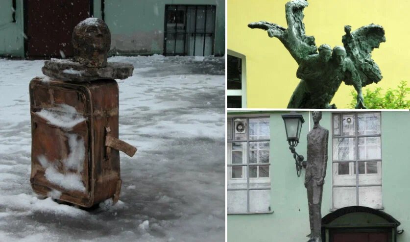 Памятник Бродскому, Мандельштамам и Александру Блоку во дворе филфака СПбГУ