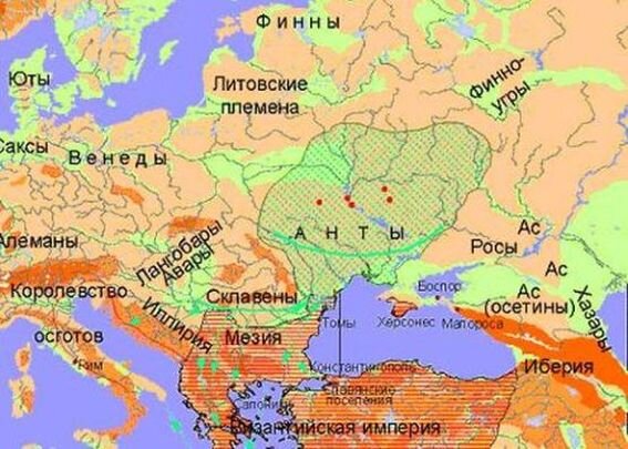 Примерный ареал расселения антов в Восточной Европе - прямых предков русских