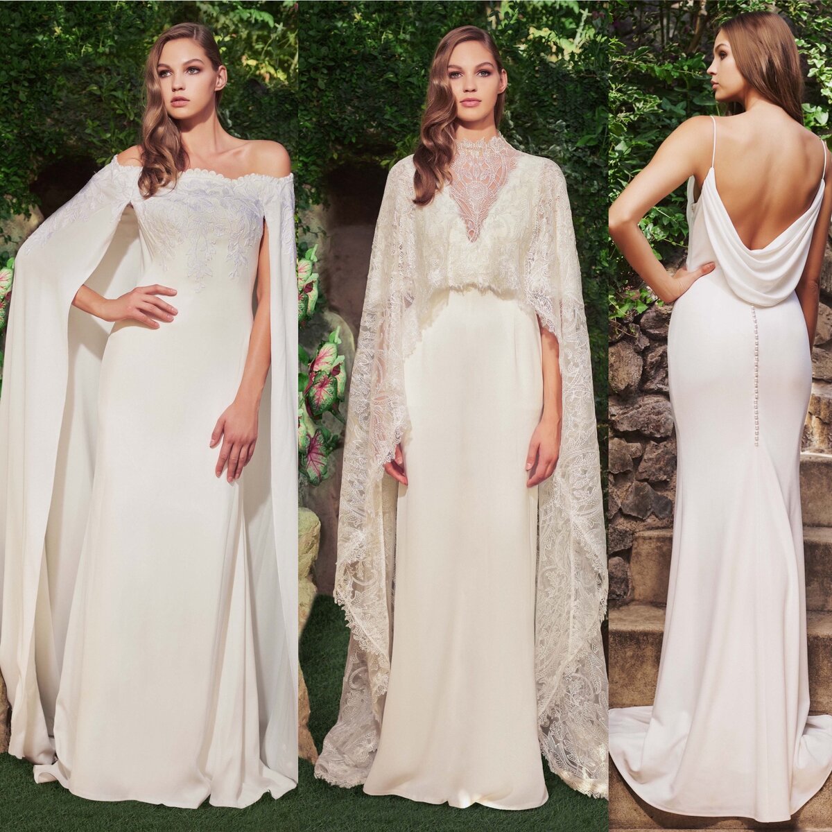 Tadashi Shoji Bridal FALL’20,  с одной стороны, очень традиционная коллекция, а с другой, она не лишена трендов. 
  Короткие платья, комбинезоны и кейпы - это то, что определило нынешний сезон.