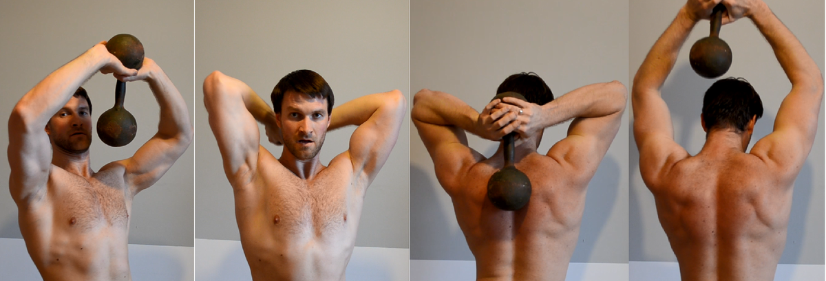 Анкудинов Илья. Тренировка трицепсов, подъём гантели из-за головы обеими руками