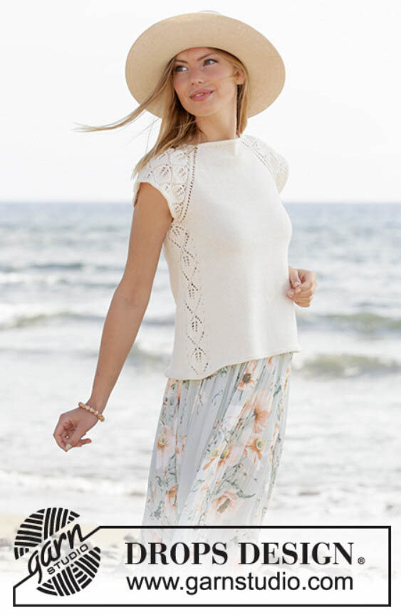 Летний женский топ спицами "Поймать ветер" от Drops Design. Описание перевела Ксения Kukanchik. Источник фото  https://www.garnstudio.com/pattern.php?id=9689&cid=19