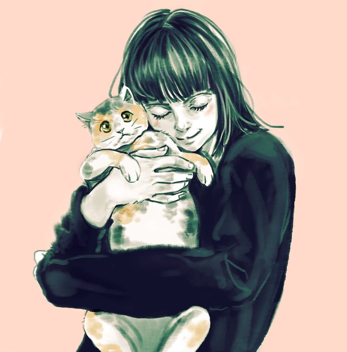 Человек и кошка рисунок