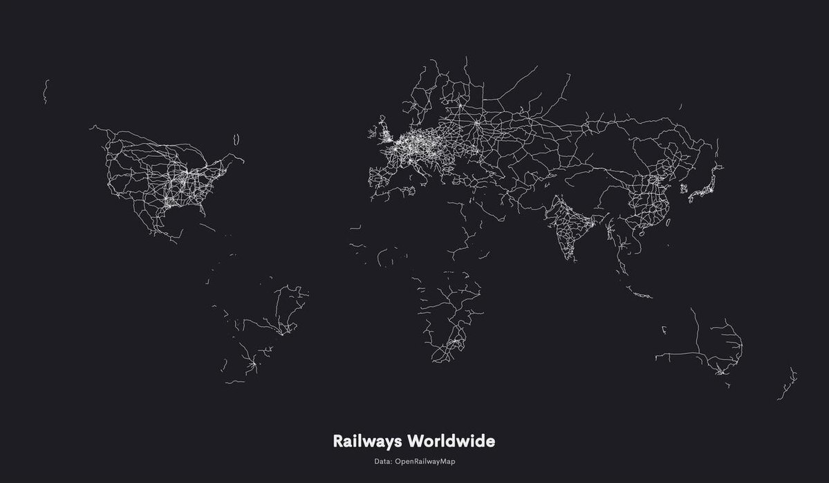 Карта всех железных дорог мира