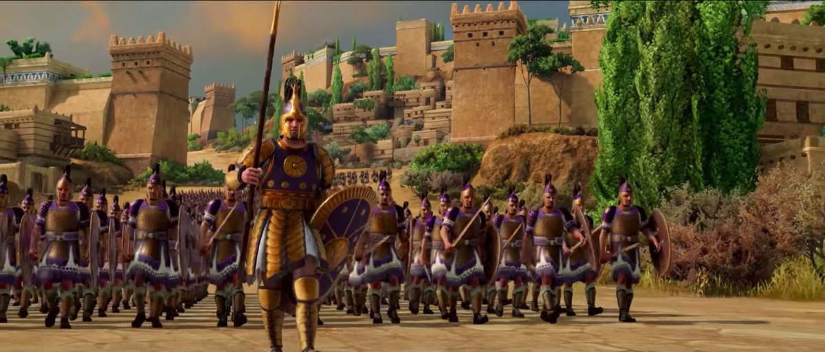 Гектор ведет войска троянцев к полю брани.