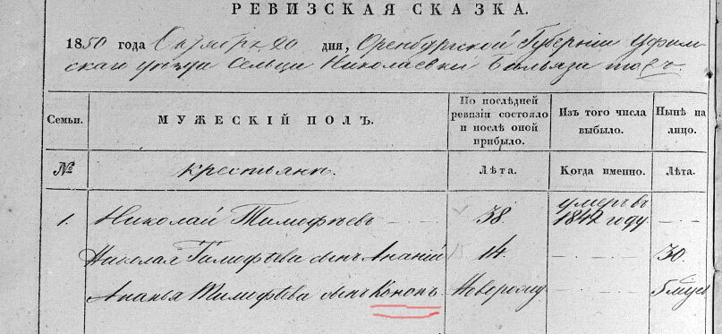 Ревизская сказка 1850 года