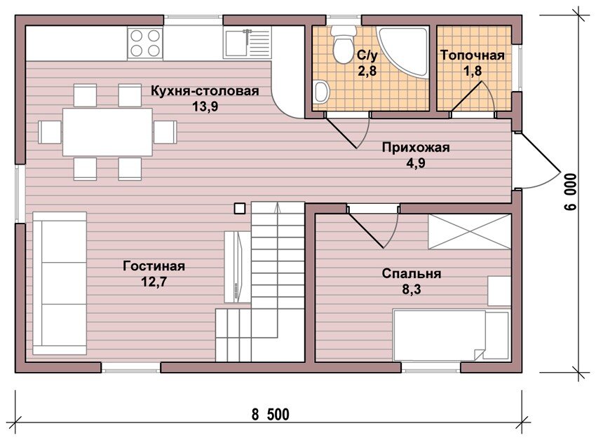 Проект каркасного дома 5х6 одноэтажного КС-2319 цена от 28000 руб. Купить дом по