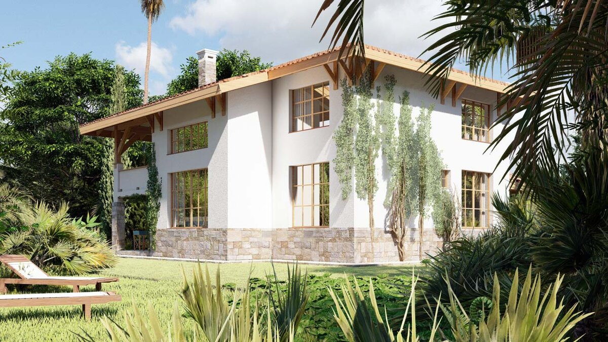 Вальяжный дом с панорамными окнами...