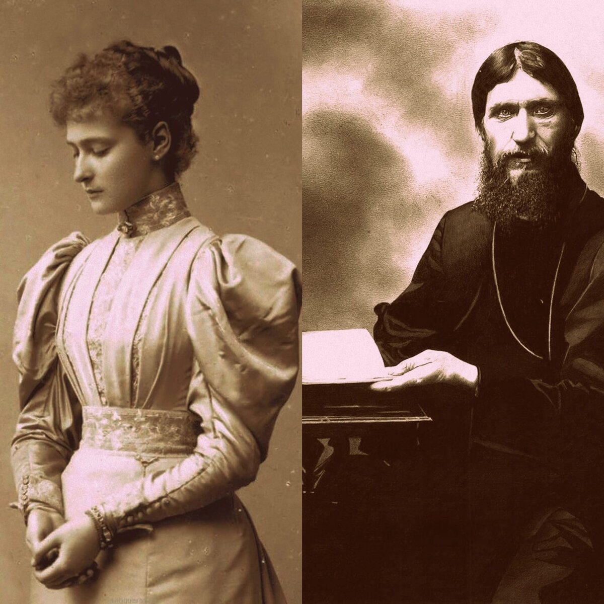 На фото представлены: жена Николая II-Александра Федоровна и друг царской семьи-Григорий Распутин