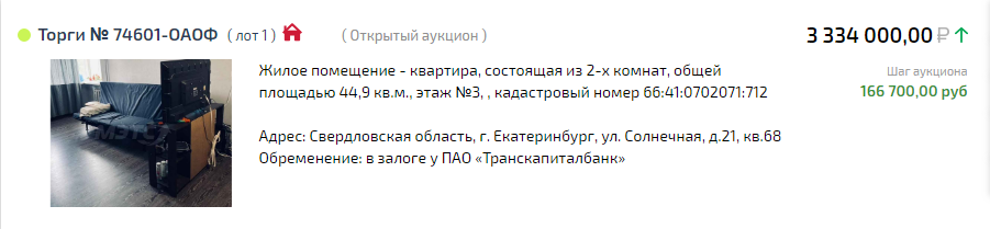 Начальная цена квартиры и шаг аукциона
