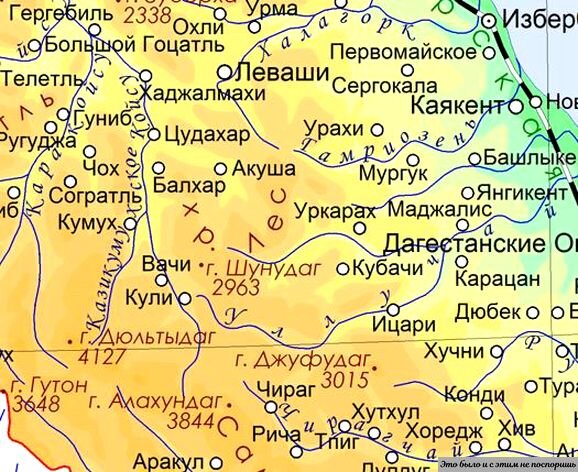 Рассматриваемые районы Южного Дагестана. Карта взята с ресурса wikimedia.org 