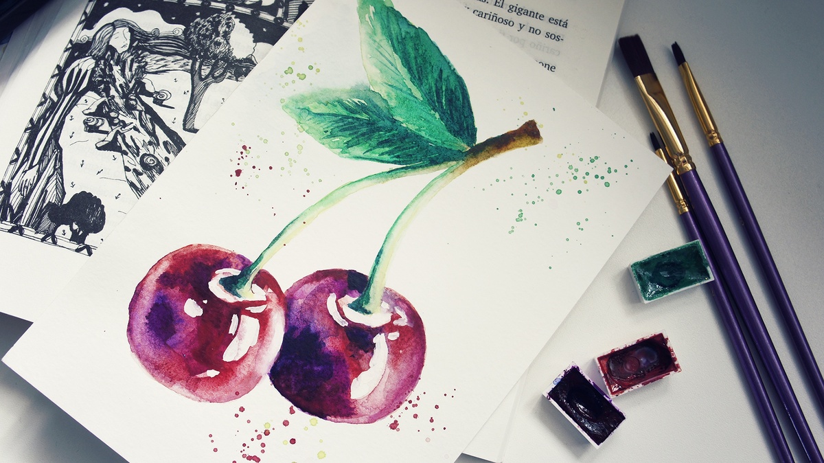 Акварель для начинающих  (с описанием) / watercolor sketch cherry