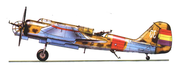 Скоростной бомбардировщик СБ-2 конструкции Туполева командира Э. Шахта интернациональной эскадрильи. Аэродром Томеллозо ноябрь 1936 г.