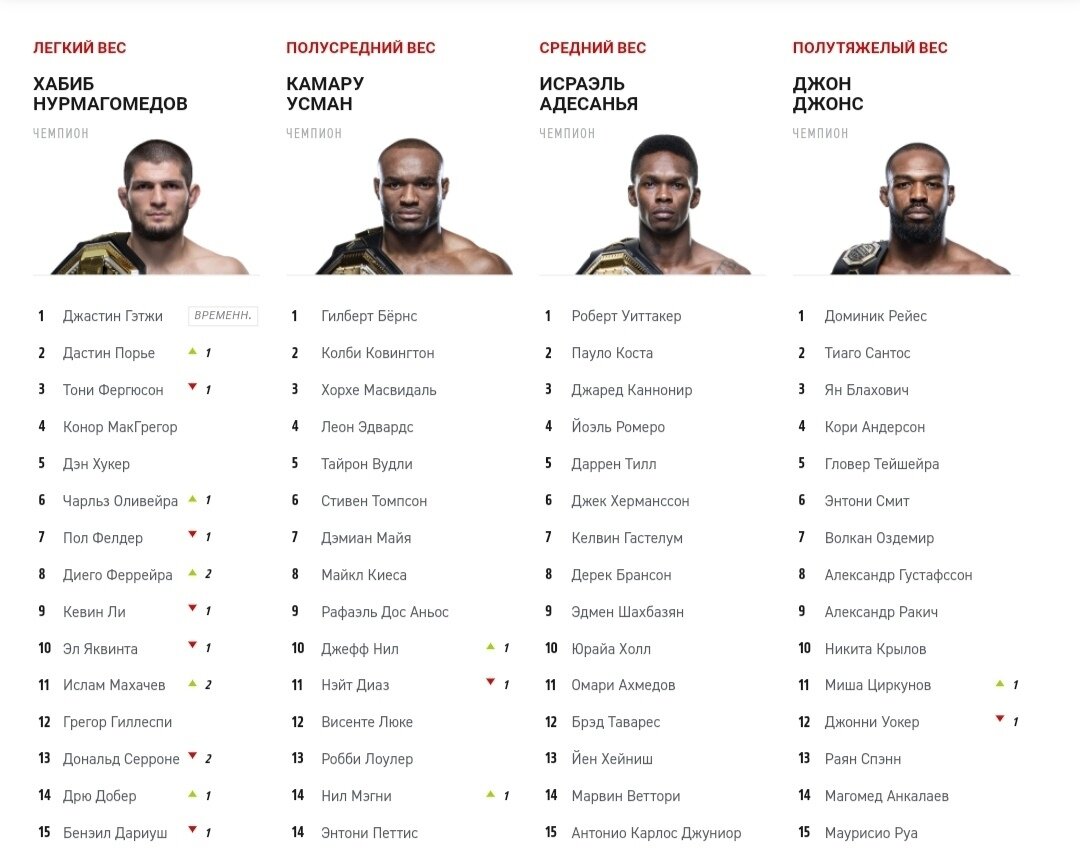 Весовые категории UFC (MMA): какие есть дивизионы, …