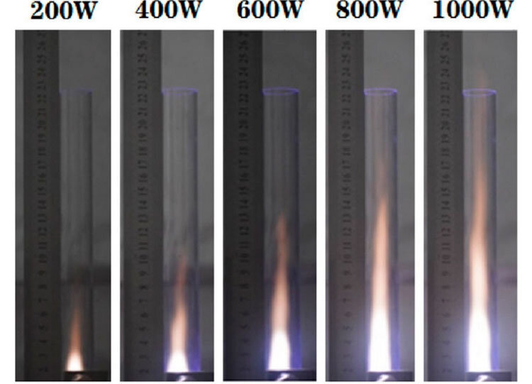 Длина плазменного факела в зависимости от подаваемой на магнетрон мощности