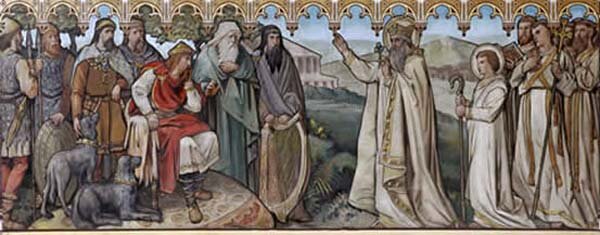 Патрик проповедует перед Верховным королем (арт www.traditioninaction.org).