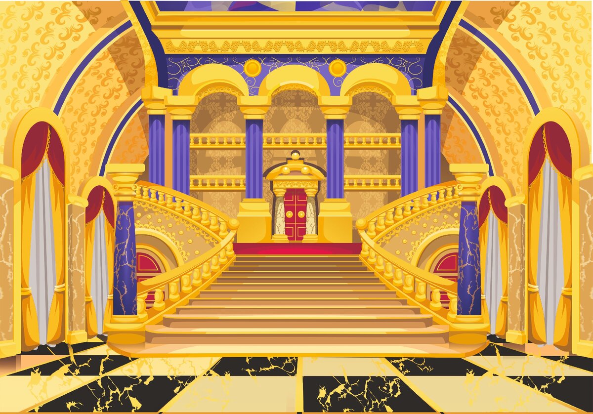 К центральному баннеру есть еще две узкие кулисы, расширяющие "зал"