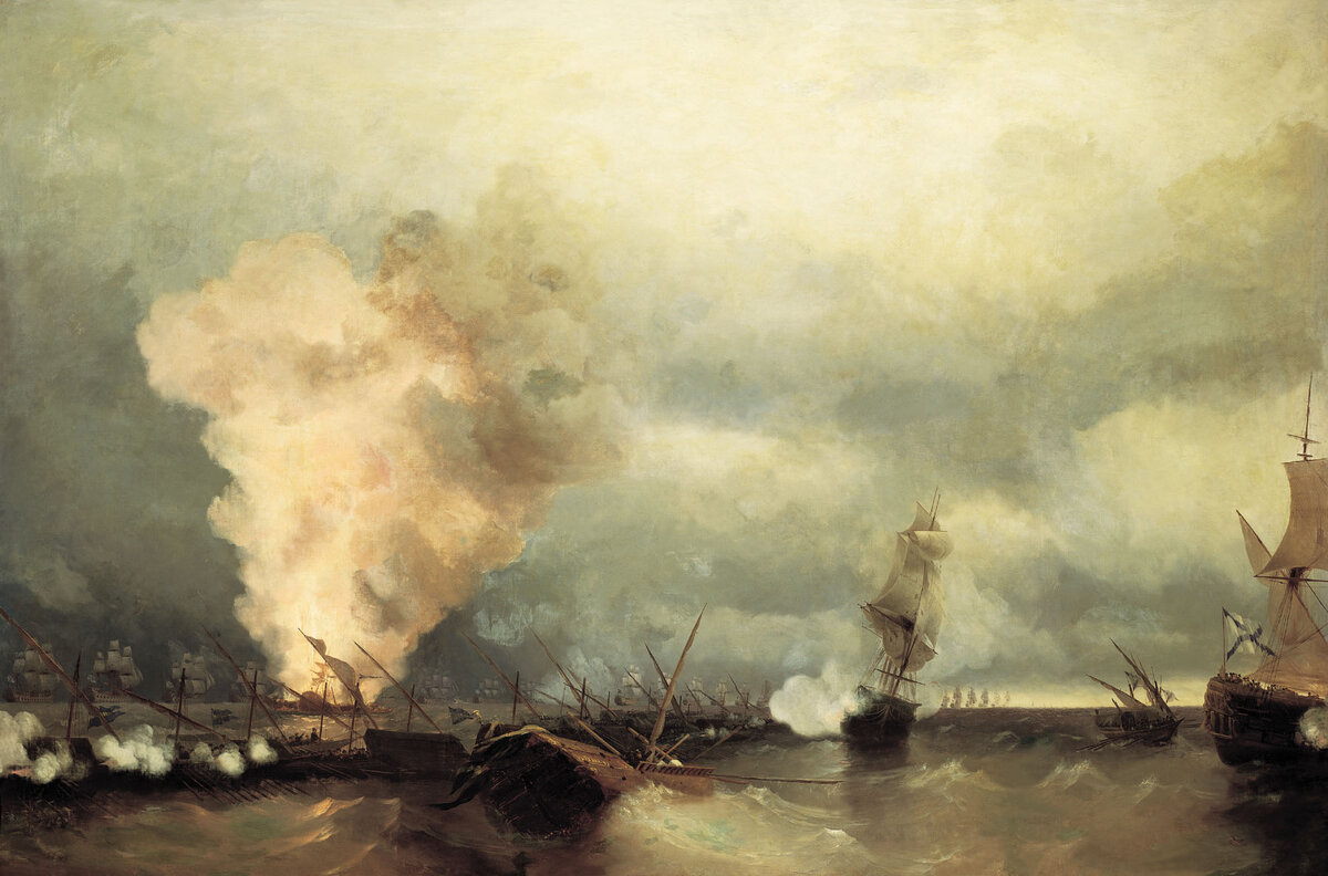 Морское сражение при Выборге.  Художник И.Айвазовский. 1846