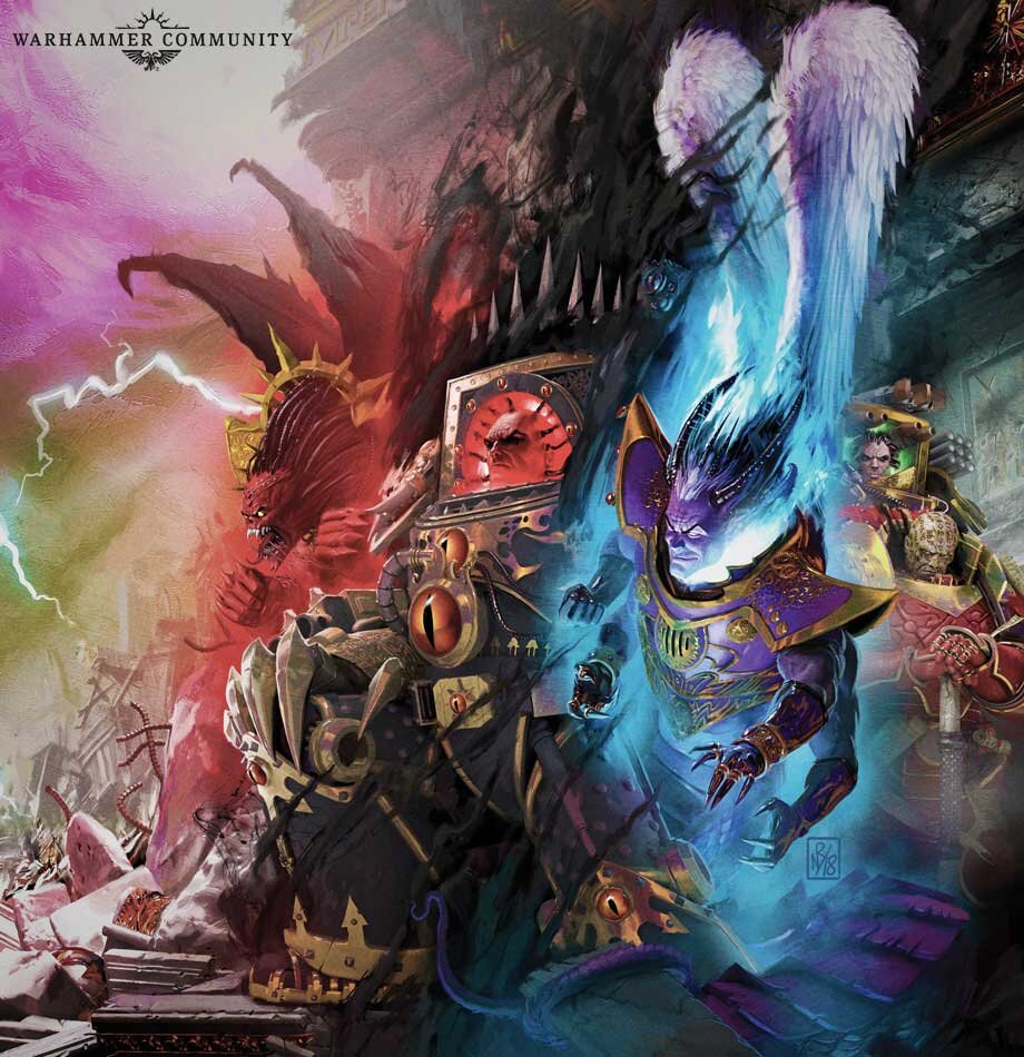 Слева направо: Ангрон, Хорус, Фулгрим, Пертурабо, Лоргар (обложка к книге "Рабы тьмы")