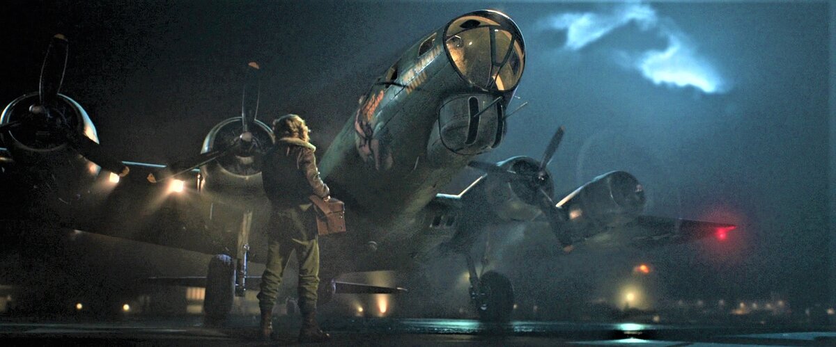 B-17 был большим, с кучей пулеметов. И мог сесть на одном двигателе из четырех.
Кадр из к/ф «Воздушный бой».