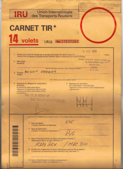 Образец заполнения carnet tir